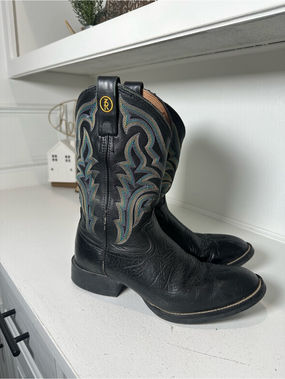 Tony Lama Cowboy Boots Womens 10 Mens 8.5 Black Leather Western Boots USA - Picture 5 of 9